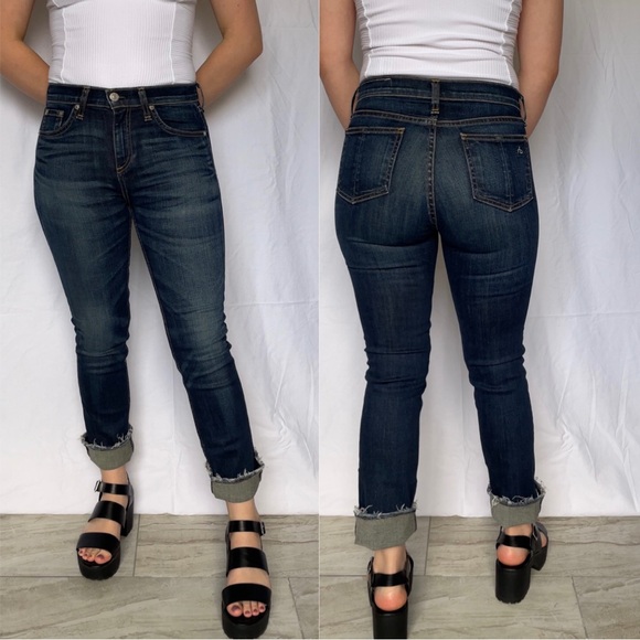 Rag & Bone | Dark Wash Straight Leg Mid-Rise Crop Jeans Frayd Doheny - Picture 1 of 9